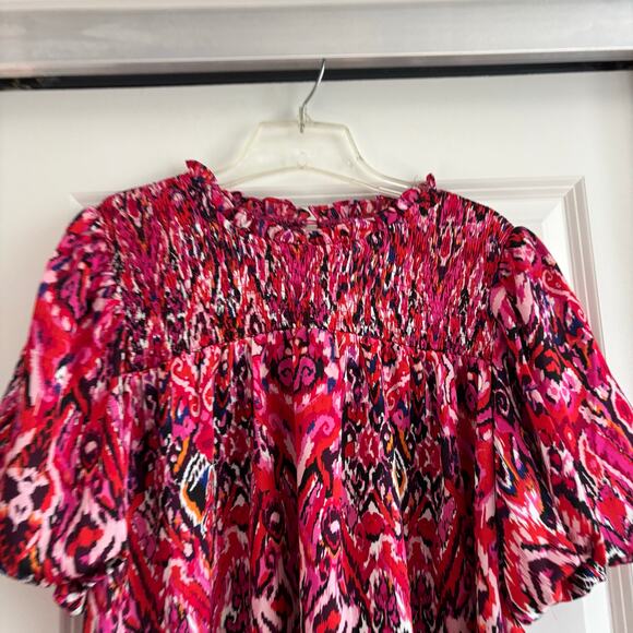 TCEC Fuchsia Printed Smocked Top Sz 1X Vibrant Career Office Colorful Pink - Picture 9 of 9